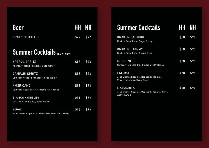 drinks menu