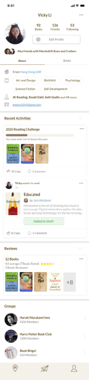 Concept redesign on a social reading app - profile