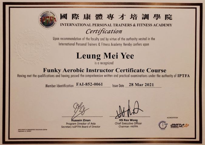 Funky Aerobic certificate 