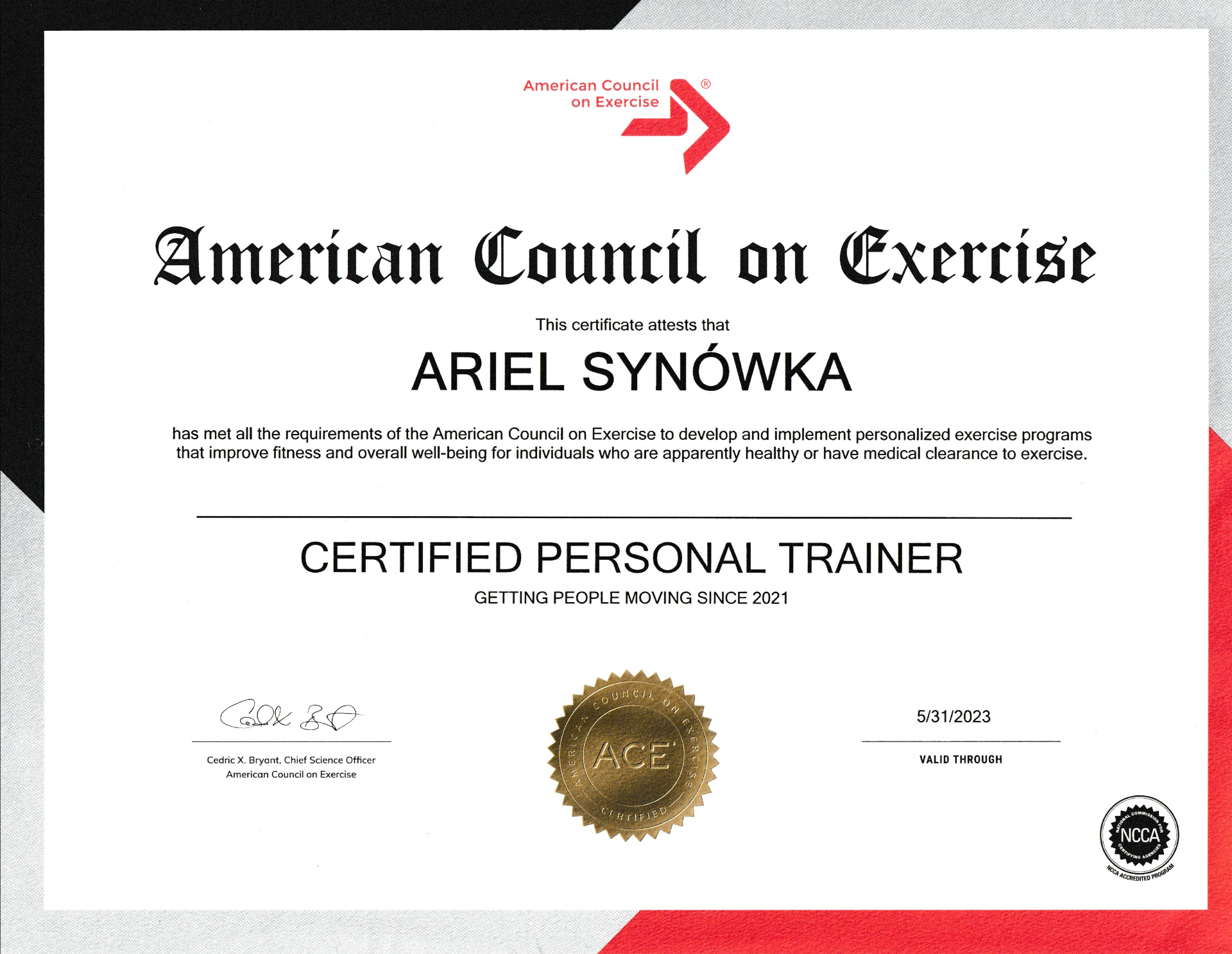 CPT ACE Certified [by American Council on Exercise] 