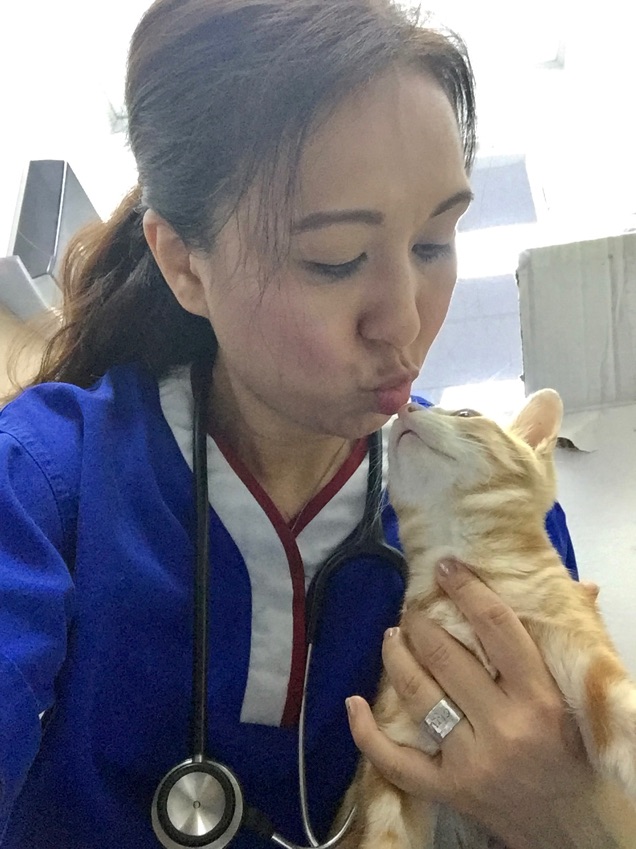 Got kisses from a kitten given her a health check 