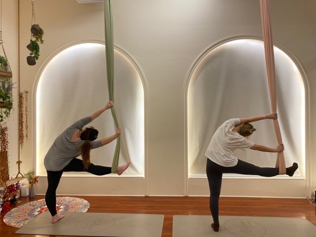 Aerial yoga class