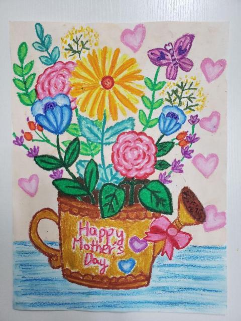 母親節油粉彩作品