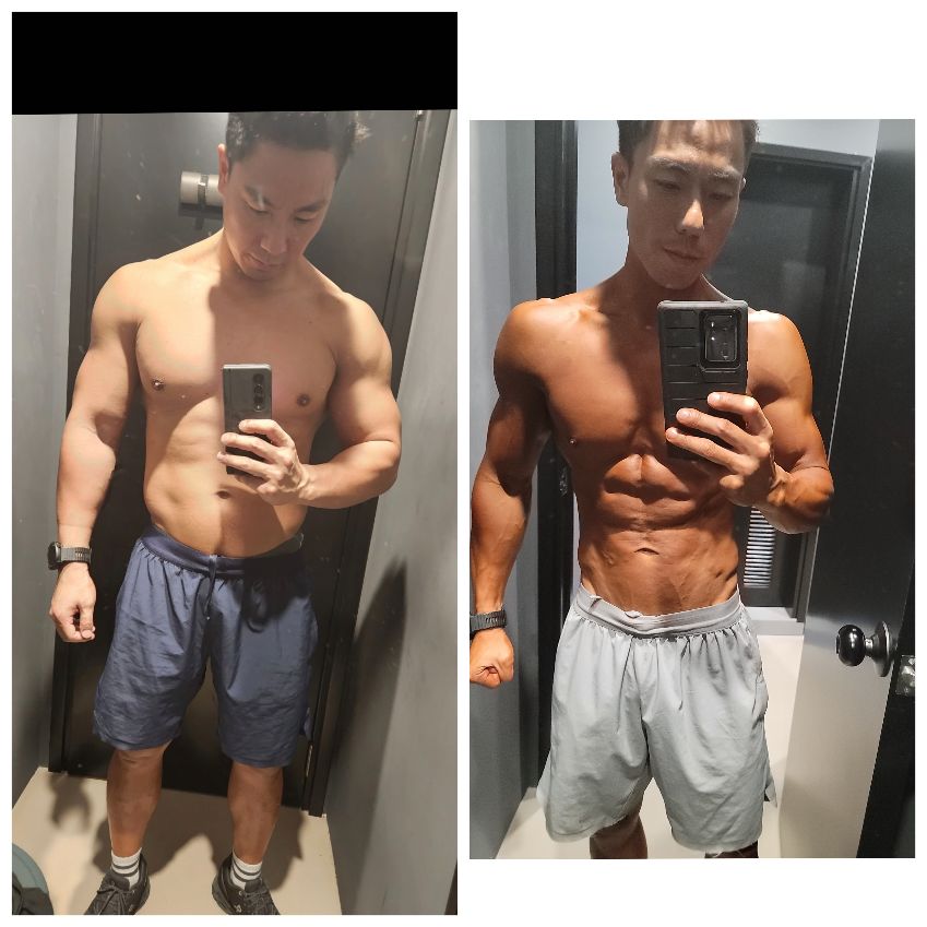 為咗預備7月尾嗰兩個比賽，由1月開始增磅至四5月83kg，5月至7月減磅66kg