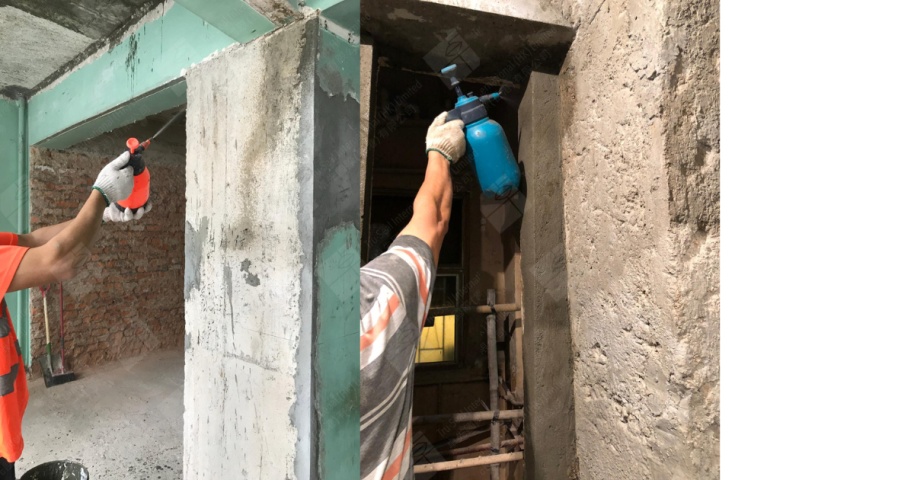 裝修單位全方位防水防護方案
使用納米滲透型防漏材料 ─ 卓先液於牆身及室內窗邊施工中