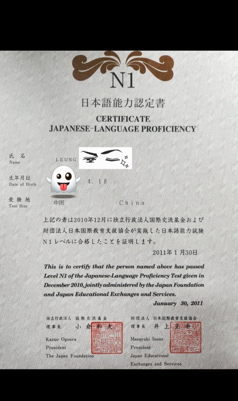 Certificate
Japanese Language Proficiency