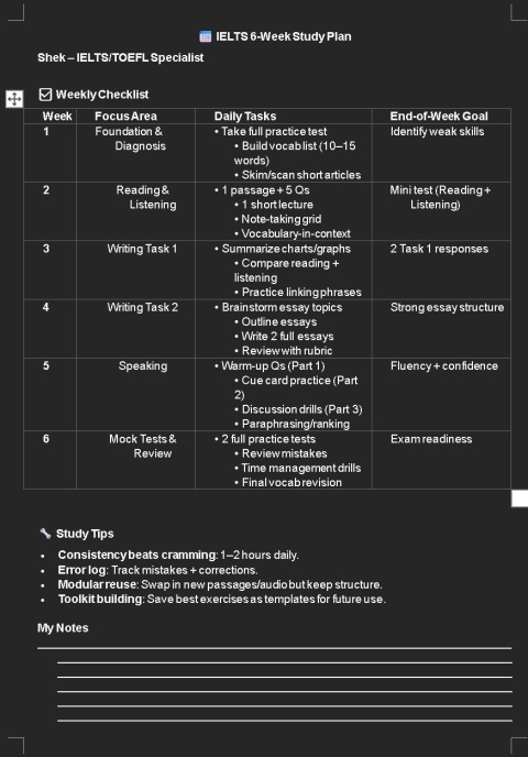 IELTS General 6-week Study Plan